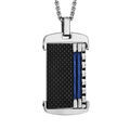 Collier en acier pendentif PVD noir avec c&acirc;ble bleu 50+5cm