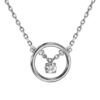Collier en argent rhodi&eacute; cercle 1 oxyde blanc serti pendant 38cm + 4cm