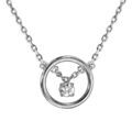 Collier en argent rhodi&eacute; cercle 1 oxyde blanc serti pendant 38cm + 4cm Artemare