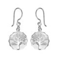 Boucles d'oreilles pendantes en argent rhodi&eacute; galet d&eacute;coup&eacute; avec arbre de vie ajour&eacute; et fermoir crochet Artemare