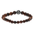 Bracelet en acier &eacute;lastique perles en bois marron motif marin patin&eacute; Recto/Verso Artemare