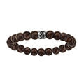 Bracelet en acier &eacute;lastique perles en bois marron motif patin&eacute;