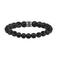 Bracelet en acier &eacute;lastique perles en bois noir motif patin&eacute; Artemare