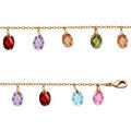 Bracelet en plaqu&eacute; or pampilles gouttes multicolores oxyde de zirconium 17cm + 2cm
