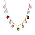 Collier en plaqu&eacute; or pampilles gouttes multicolores 42cm + 3cm
