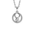 Collier en argent rhodi&eacute; cha&icirc;ne avec pendentif rond oxydes blancs sertis et 1 oxyde blanc serti clos 42cm + 3cm