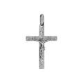 Pendentif croix en argent rhodi&eacute; J&eacute;sus Christ sur la croix moyen mod&egrave;le diamant&eacute; - 29mm X 19mm