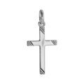 Pendentif croix en argent rhodi&eacute; avec stries aux extr&eacute;mit&eacute;s - 20X12mm