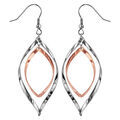 Boucles d'oreilles en acier et PVD rose double goutte &eacute;vid&eacute;e suspendue et fermoir crochet