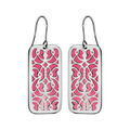 Boucles d'oreilles en acier rectangulaire motifs volutes fond rose et fermoir crochet Artemare
