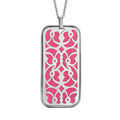 Collier en acier pendentif motifs volutes polyur&eacute;thane fuschia 45cm + 10cm Artemare