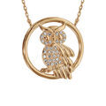 Collier en plaqu&eacute; or chouette oxydes blancs sertis 42cm + 3cm