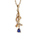 Collier en plaqu&eacute; or cha&icirc;ne avec pendentif volute rail d'oxydes blancs sertis et pierre bleu fonc&eacute; 42cm + 3cm