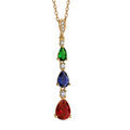 Collier en plaqu&eacute; or pendentif 3 pierres multicolores et 3 oxydes blancs sertis 42cm + 3cm