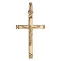Pendentif en plaqu&eacute; or croix fine avec J&eacute;sus Christ sur la croix et ciselage aux extr&eacute;mit&eacute;s Artemare