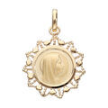 Pendentif m&eacute;daille en plaqu&eacute; or Vierge avec contour dentel&eacute;
