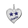 Pendentif en argent coeur moyen mod&egrave;le de 23mm - Champions du monde 2 &eacute;toiles avec gravure pr&eacute;nom Artemare