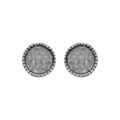 Boucles d'oreille en argent rhodi&eacute; ronde glitter avec contour dentelle et fermoir poussette