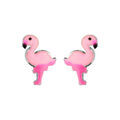 Boucles d'oreille sur Artemare : Boucles d'oreille enfant en argent rhodi&eacute; flamant rose et fermoir poussette