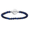 Bracelet elastique perles de verre bleues pastille argent rhodi&eacute; gravure infini Artemare
