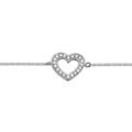 Bracelet en argent rhodi&eacute; cha&icirc;ne avec coeur ajour&eacute; orn&eacute; d'oxydes blancs sertis 16+2cm
