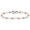 Bracelet enfant elastique perles blanche et rose motif infini argent rhodi&eacute; et oxydes blancs sertis Artemare