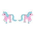 Boucles d'oreille enfant en argent rhodi&eacute; poney rose et bleu avec fermoir poussette Artemare