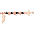 Bracelet en argent rhodi&eacute; avec boules diamant&eacute;es et pierres noires et tr&eacute;fle + aile aux extr&eacute;mit&eacute;s 16+3cm