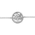 Bracelet en argent rhodi&eacute; cha&icirc;ne avec arbre de vie et demi cercle d'oxydes blancs sertis 16+3cm