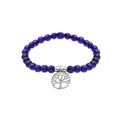 Bracelet extensible avec pierres d'Agate bleu fonc&eacute; et arbre de vie suspendu en argent rhodi&eacute;