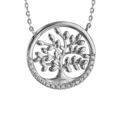 Colliers sur Artemare : Collier en argent rhodi&eacute; cha&icirc;ne avec pendentif arbre de vie dans cercle orn&eacute; d'oxydes blancs sertis - longueur 40+5cm