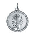 Pendentifs sur Artemare : Pendentif m&eacute;daille en argent rhodi&eacute; vierge contour oxydes blancs sertis 20mm