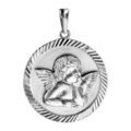 Pendentif m&eacute;daille en argent rhodi&eacute; Ange contour diamant&eacute;
