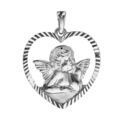 Pendentif argent rhodi&eacute; coeur Ange contour ajour&eacute; diamant&eacute; - 20X19mm