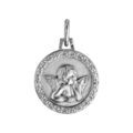 Pendentifs sur Artemare : Pendentif m&eacute;daille en argent rhodi&eacute; Ange contour oxydes blancs sertis 15mm