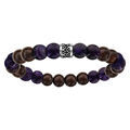 Bracelet acier &eacute;lastique perles bois et quartz violet sombre Artemare