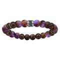 Bracelet acier elastique perles bois et quartz violet