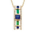 Collier plaqu&eacute; or g&eacute;ometrique verre bleu fonc&eacute; et vert contour oxydes blancs sertis - longueur 40+4cm Artemare