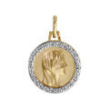 Pendentif m&eacute;daille plaqu&eacute; or vierge contour oxydes blancs sertis 16mm Artemare