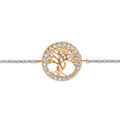 Chaine sur Artemare : Bracelet en argent rhodi&eacute; cha&icirc;ne avec pastille arbre de vie dorure jaune orn&eacute; d'oxydes blancs sertis longueur 16+2cm