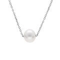 Collier en argent rhodi&eacute; cha&icirc;ne boule avec pendentif perle de culture d'eau douce blanche longueur 41+5cm