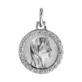 Pendentif m&eacute;daille en argent rhodi&eacute; vierge et contour en oxydes blancs sertis 16mm Artemare