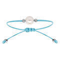 Bracelet en argent rhodi&eacute; cordon r&eacute;glable bleu ciel avec perle d'eau douce Artemare