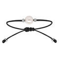 Bracelet en argent rhodi&eacute; cordon r&eacute;glable noir avec perle d'eau douce