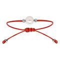Bracelet en argent rhodi&eacute; cordon r&eacute;glable rouge avec perle d'eau douce Artemare