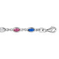 Bracelet en argent rhodi&eacute; avec oxydes bleu, rose et blanc en forme de navette longueur 16+3cm