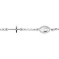 Bracelet en argent rhodi&eacute; cha&icirc;ne avec croix et motif religieux longueur 17+2cm