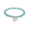 Bracelet extensible en pierres naturelles d'Agate bleu ciel v&eacute;ritable et arbre de vie en argent rhodi&eacute;