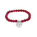 Bracelet extensible en pierres naturelles d'Agate grenat v&eacute;ritable et arbre de vie en argent rhodi&eacute;