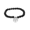 Bracelet extensible en pierres naturelles d'Agate noire v&eacute;ritable et arbre de vie en argent rhodi&eacute;